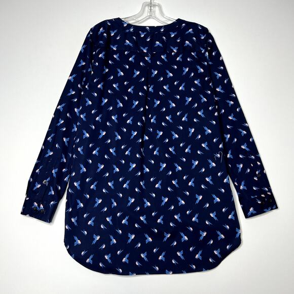 Duluth Trading Co Button Up Novelty Bird Print Tunic Shirt Dress Blue Womens - Picture 6 of 10